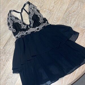 Vintage 90s Seductive Wear Cinema Etoile Black Floral Sheer Mini Slip